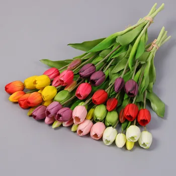 5 Pc/Paquetes de Lujo de Silicona toque Real Tulipanes Ramo de flores Decorativas Flores Artificiales Sala de estar Decoración de Flores Artificiales