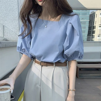 Nueva 2021 de la Primavera Verano de las Mujeres Blusas Camisa Dulce de la Plaza Collar Minimalista Elegante Salvaje Estilo coreano de la Señora de la Vendimia Tops BL3335