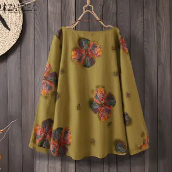 Vintage Impreso Tops de las Mujeres de la Primavera Blusa ZANZEA 2021 Floral Camisetas de Mujer Casual Blusas Femenino O Cuello de la Túnica Chemise