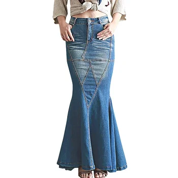 NUEVO Vintage Azul Sirena de Mezclilla Faldas para las Mujeres de Cintura Alta del Flaco Lavado Maxi Faldas de Mujer de Otoño y Ropa de Invierno