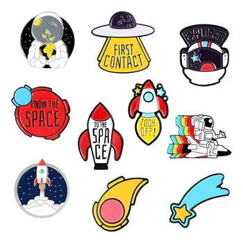 Lindo OVNI de dibujos animados astronauta astronauta cohete broche de estudiantes espacio de la aviación de la serie insignia de la mochila de la solapa de Decoración DIY pines