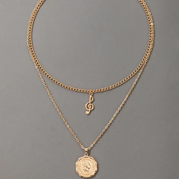 Tocona Elegancia Nota Geométricas Colgante Neckalce para las Mujeres Encantos del Color del Oro de la Aleación de Metal de Múltiples capas del Partido de la Joyería Collar de 17695