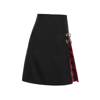 E-Chica de la Falda de Y2k falda negra de Patchwork Kawaii Emo Ropa Mall Goth Negro Punk Oscuro de la Academia de la Estética de la tela Escocesa de Mini Faldas de las Mujeres