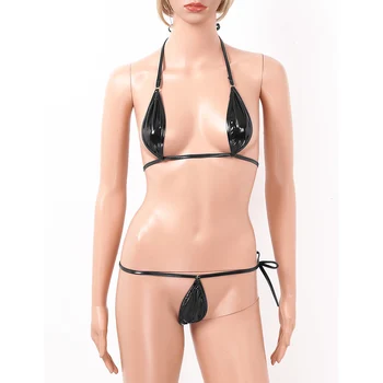 2 piezas del conjunto de las mujeres del traje de baño de 2020 cadena de bikini de mujer Erótica Brillante Metálico Mini Micro Bikini Tanga Lencería Trikini bikini set