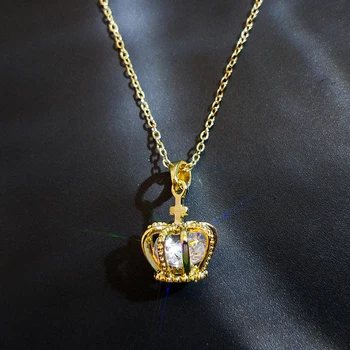 Moda Fina 14K Oro Real Nobles de la Corona de la Cadena Colgante de Collar de Mujer Accesorios de Diseño Original de la Joyería de la Moda de Circón Parte