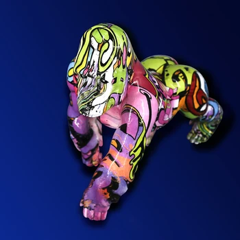 Colorido Pintado Gorila Figurilla Decorativa De La Escultura De La Estatua De Escritorio De Estudio De La Oficina De La Decoración De Regalo