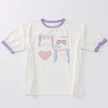 QWEEK Kawaii de gran tamaño Gráfico Camisetas de las Mujeres 2021 Ropa de Estilo Japonés Lindo Imprimir Top de Mujer de Moda Alt Ropa de la Camiseta