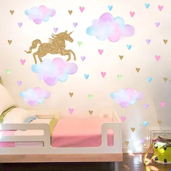 Dibujos Animados De Unicornio Colorida Nube En Forma De Corazón Patrón De La Etiqueta Engomada De La Pared Pegatinas Para La Habitación De Los Niños La Decoración Del Hogar Bricolaje Animal Mural De Arte