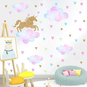 Dibujos Animados De Unicornio Colorida Nube En Forma De Corazón Patrón De La Etiqueta Engomada De La Pared Pegatinas Para La Habitación De Los Niños La Decoración Del Hogar Bricolaje Animal Mural De Arte