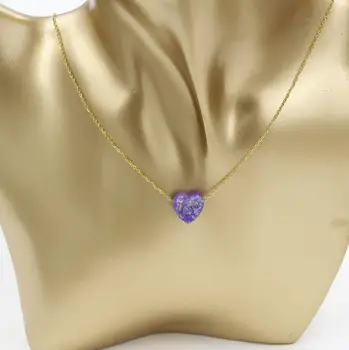 Acero inoxidable del Oro / de la plata de Color de 12 mm de Ópalo Colgante de Corazón Collar Para las Mujeres Femeninas Simple de la Joyería de Regalo de 45cm