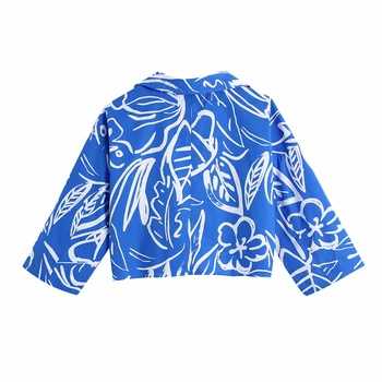 XNWMNZ 2021 Mujeres de la Moda de la Impresión Floral de Corta Camisa de Señora Irregular Dobladillo Anudado Plisado Blusa Kimono Roupas Chic Cultivo Blusas Tops