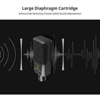 Muslady Gran Diafragma Cardioide de Condensador Micrófono Unidireccional Micrófono con Amortiguador de Montaje de Cable para los Juegos de Podcasting de Grabación