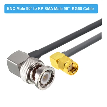 1PCS en Ángulo recto BNC Macho a SMA Macho en Ángulo recto Adaptador de Cable RG58 cable Flexible de RF Cable Coaxial de 50 Ohmios