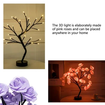 1Pc de la Rosa de la Forma de Luz de la Noche Hermosa Rosa de la Forma USB de la Lámpara para la Luz del LED Partes de Navidad de la Boda Decoración Versátil Lámpara Decorativa