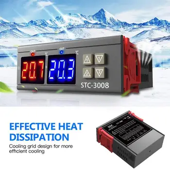 STC-3008 Dual Digital de la Incubadora de Temperatura del Termostato Controlador de Dos salidas de relés Termorregulador 10A Calefacción Refrigeración