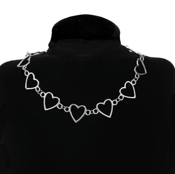 Hueco del Corazón de la Cadena Gargantilla Collares para las Mujeres de Plata de Oro Collar de la Declaración del Collar de Cadena de la Joyería de Regalo de las Niñas