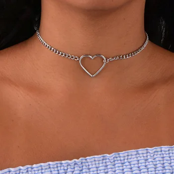 Hueco del Corazón de la Cadena Gargantilla Collares para las Mujeres de Plata de Oro Collar de la Declaración del Collar de Cadena de la Joyería de Regalo de las Niñas
