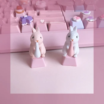 Clave de Tapas para Conejo Modelo 3d Rosa Dedicados a Mano los Botones del Teclado de Anime de dibujos animados de la Personalidad Estéreo Teclas Pbt