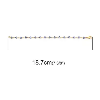 De oro 304 de Acero Inoxidable de la Pulsera para las Mujeres Esmalte Mal de Ojo Conector Redondo + Broche de Langosta Pulsera de Moda de Joyería de 18.7 cm-1pc