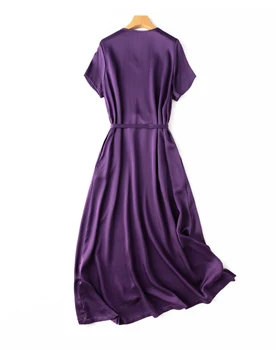 SuyaDream Mujer de Maxi Vestido de Seda cuello en V Una línea Sólida Fajas Vestidos de 2021 Primavera Verano Púrpura Vestidos Largos