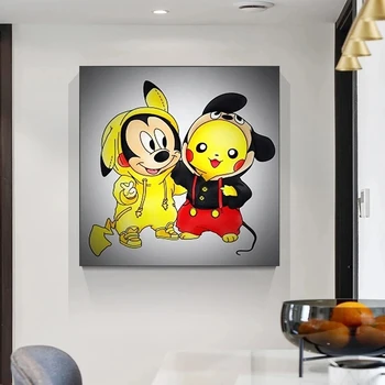 Dibujos animados de Mickey & Stitch & Winnie Anime Carteles de Disney Pinturas en Lienzo de Impresiones de Arte de la Pared de la Imagen para la Habitación de los Niños la Decoración del Hogar, Cuadros