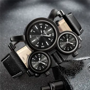 Oulm Diseño Único 3 Pequeños Diales de los Relojes de la Marca Superior de Moda de Cuero reloj de Pulsera Casual de Cuarzo Reloj de los Hombres de Nueva Retro Reloj
