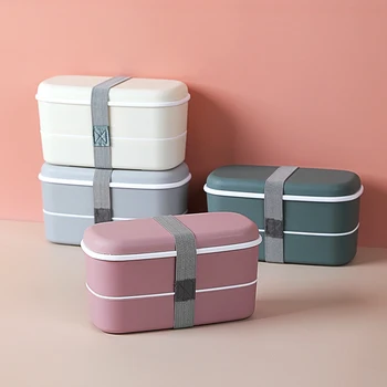 De estilo japonés Portátil de la Caja de Almuerzo Saludable Material 2 Capas de las Cajas Bento Microondas Vajilla de Almacenamiento de Alimentos Contenedor Foodbox