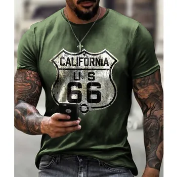 American Ruta 66-de los Hombres de Manga Corta camiseta de Deportes Casual Digital 3D de la Carta de Impresión T-shirt de Moda Urbana de gran tamaño de Verano de la parte Superior