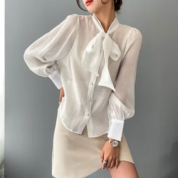 2021 señora de la Oficina del arco de las mujeres ropa de moda camisas mujer primavera estilo suelto blusas feminina vero casual tops