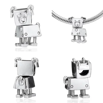 925 de Plata De 2020 Tendencia Robot Perro Colgante de los Encantos Perlas para las Mujeres Original Sterling Pulseras de la Pulsera del Collar de la Moda de la Joyería de BRICOLAJE