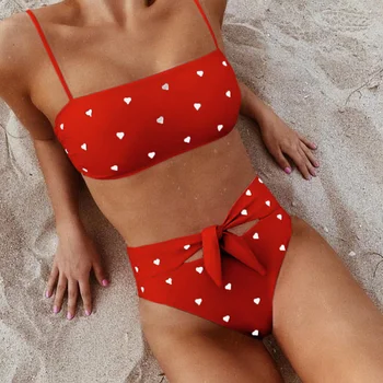 2021 Nuevo Sexy Trajes De Baño Para Las Mujeres De Impresión De Corazón Bikini Set De Cintura Alta Del Traje De Baño De Mujer Paded Vendaje Bikinis Push Up De Verano De Trajes De Baño