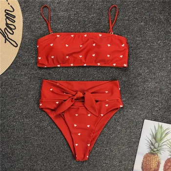 2021 Nuevo Sexy Trajes De Baño Para Las Mujeres De Impresión De Corazón Bikini Set De Cintura Alta Del Traje De Baño De Mujer Paded Vendaje Bikinis Push Up De Verano De Trajes De Baño