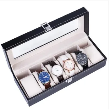 Cuero de la PU caja de reloj con 3/6/10/12 cuadrícula, caja de almacenamiento para reloj de cuarzo, caja de joyería, el mejor regalo de la joyería organizador