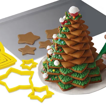 6Pcs Estrella de la Decoración de Cortadores de Galleta de la Galleta de Cinco puntas 3D Árbol de Navidad de la Hornada de la Torta del Molde para el Regalo de Navidad de Cortadores de Galletas