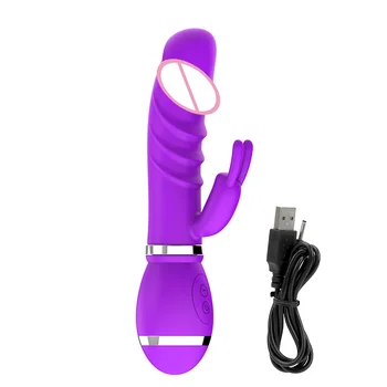 Dildo realista de los Vibradores Rabbit vibrador de Punto G Vibrador Estimulador de Clítoris 12 Velocidades de los juguetes Sexuales para Mujeres