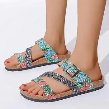 2021 Caliente de la Venta de Verano de la Mujer de Moda Simple Sintético Zapatillas Decoración de Hebilla de Zapatos Casual para Mujer 1KB151