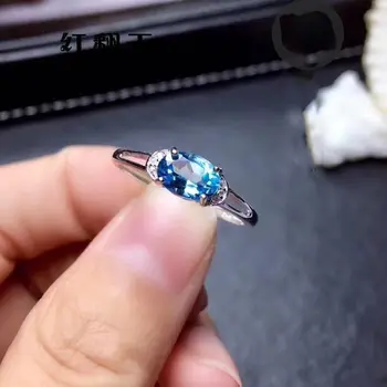 El nuevo diseño original azul topa artesanía facetas de apertura ajustable anillo brilla la luz de lujo, el encanto de las mujeres de plata de la joyería