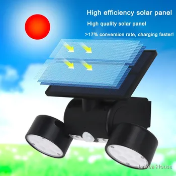 30 LED Solar Luz de Doble Cabeza de la Lámpara Solar del Sensor de Movimiento PIR Reflector al aire libre Impermeable Ajustable Ángulo de Luces Para el Jardín de la Pared