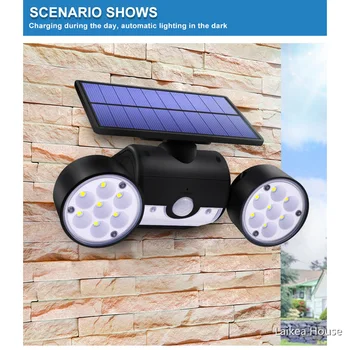 30 LED Solar Luz de Doble Cabeza de la Lámpara Solar del Sensor de Movimiento PIR Reflector al aire libre Impermeable Ajustable Ángulo de Luces Para el Jardín de la Pared