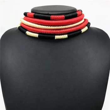 Collar Aretes de Multi-Capa de Tejido de la Joyería Gargantilla Collar de Novia de la Boda Africana de Perlas de sistema de la Joyería para las Mujeres