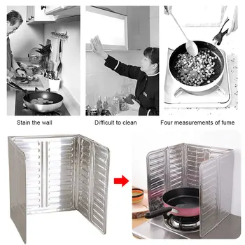 1Pcs de Aluminio Plegable Deflector de Cocina, Estufa de Gas Placa Deflectora de Cocina Sartén Aceite de Protección contra Salpicaduras de Pantalla Kichen Accesorios