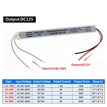 Controlador de LED de 12V 1.5 a 2A 3A 5A Ultrafino de la Conmutación de la fuente de Alimentación Transformador de Iluminación 18W 24W 36W 48W 60W para Tiras de LED Caja de Luz