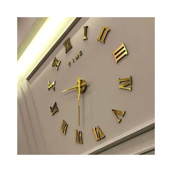 3D Reloj de Pared números Romanos de Oro de espejos del Color de la etiqueta Engomada de la Sala de estar Sala de Reuniones