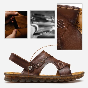 De oro Arbolito Retro de los Hombres de las Sandalias de Cuero Genuino Zapatos de Playa Transpirable al aire libre en Verano Sandalias de Moda de Roma de Ocio Zapatos de los Hombres