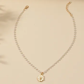 La moda Elegante Daisy Blanco Collar de Imitación de la Perla Gargantilla para las Mujeres de Girasol Flor Colgante de la Perla de la Cadena de Joyería de Regalo