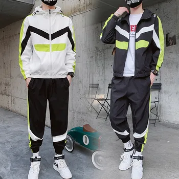 De los hombres Casual Conjunto de Hombres Streetswear Conjunto de 2020 Otoño Nuevos Hombres Sudaderas de Sportswear+Pantalones 2PCS Conjuntos de Hip Hop de la Calle Suelta Chándales