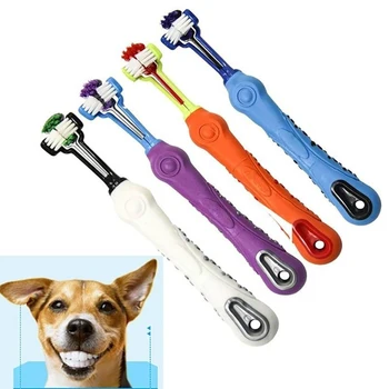 Mascotas Cepillo para la Limpieza de los Dientes Tres de la Cabeza a los Perros Cepillo de dientes con Mango antideslizante Perfecto Cuidado de los Dientes de los Productos de Limpieza en la Boca