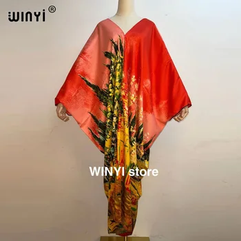Vestido Impreso caftán Para WomenV-Diseño de cuello Suelto Vestido de Murciélago Maxi Largo Femme Vestidos de Verano, de Otoño Vestido de Fiesta Elegante