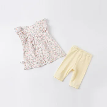 DBZ17776 dave bella de verano de las niñas de bebé lindo arco floral de impresión de conjuntos de ropa de niños moda sin mangas de conjuntos de niños de 2 piezas traje