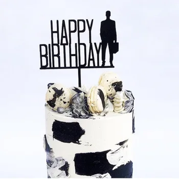 Nuevo Feliz Cumpleaños Acrílico Cake Toppers Negra Silueta de Papá el Día del Padre Cake Toppers para el Padre de la Fiesta de Cumpleaños Decoración de Pastel